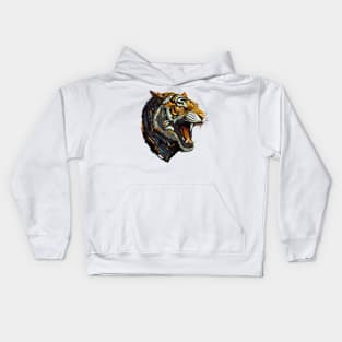 Techno Roar - Close-Up Art of a Roaring Cyborg Tiger Kids Hoodie